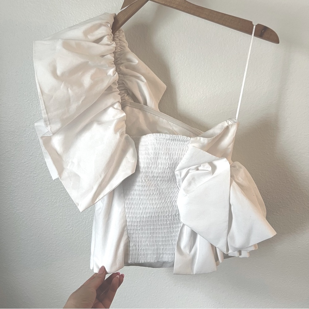 NWT Zara Blogger Fav Asymmetrical One Shoulder Poplin Ruffle Top White - Picture 15 of 16